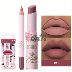 Ruj solid pentru buze 2 in1 USHAS Matte & LipLiner Cod 10A Deep Claret